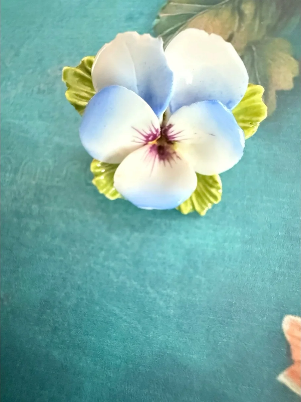 Porcelain Blue and White Pansy Accent Brooch